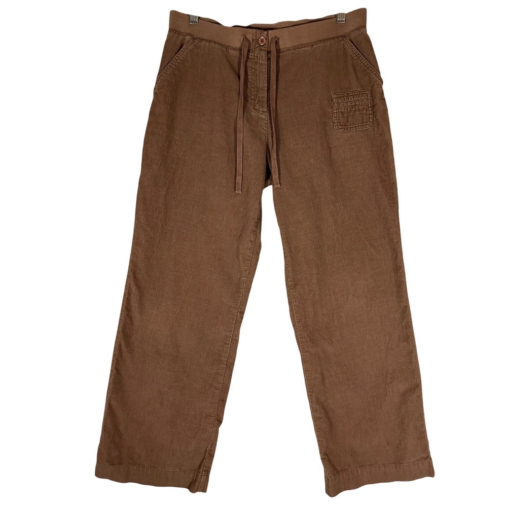 J Jill Corduroy Pant Sz 8P Brown Elastic Waist Drawstring Earthy Neutral Utility
